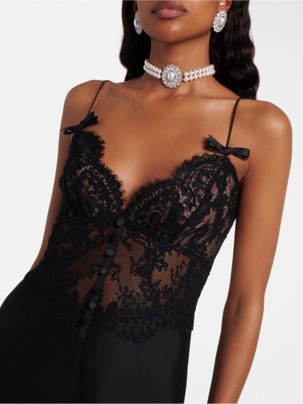 NEW Self-Portrait Black Satin Lace Sleeveless Midi Dress US 2 UK 6 - Picture 2 of 16
